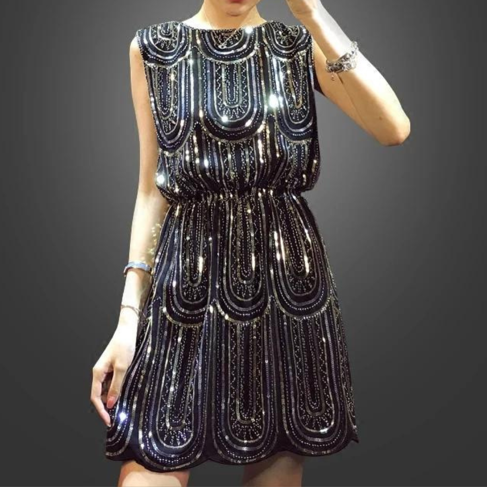 CM | Glamuroso mini vestido de verano de lentejuelas para mujer