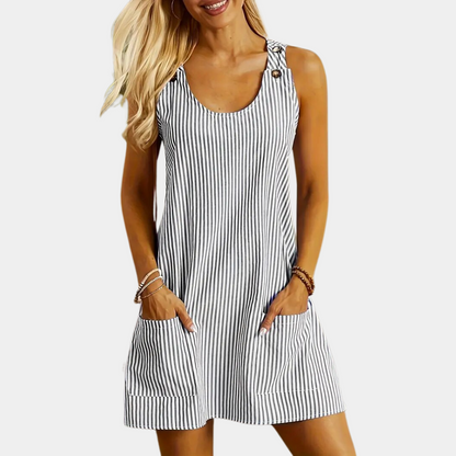 CM | Femenino mini vestido de verano a rayas sin mangas