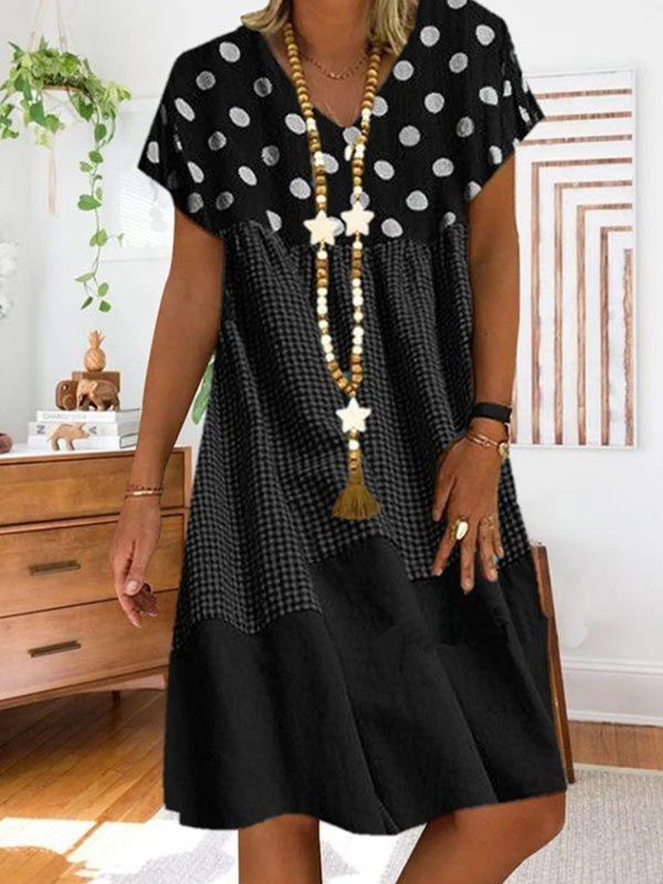 CM | Vestido midi patchwork con estampado de cuadros