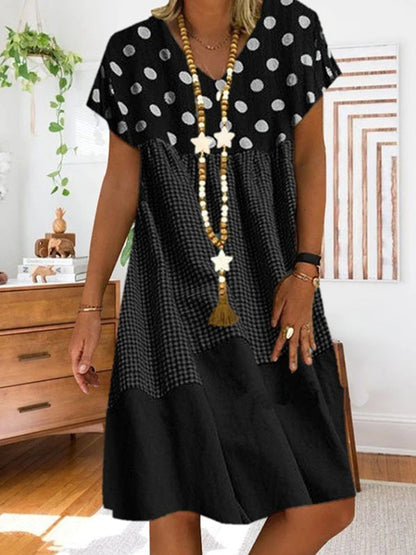 CM | Vestido midi patchwork con estampado de cuadros