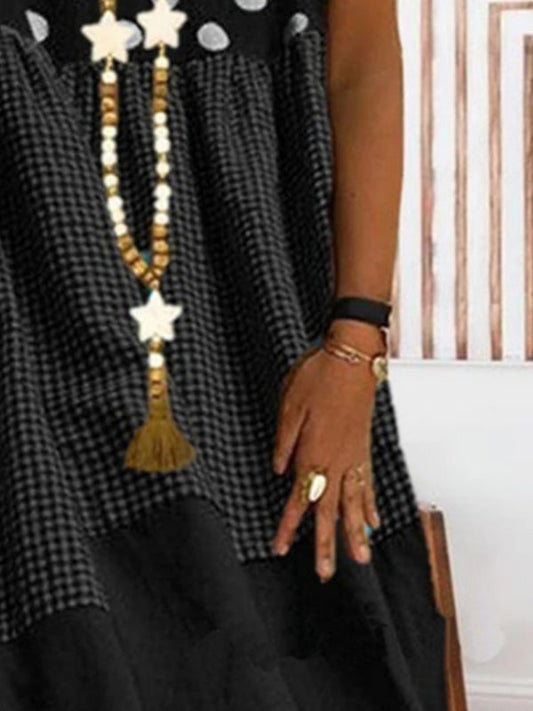 CM | Vestido midi patchwork con estampado de cuadros
