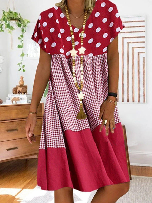 CM | Vestido midi patchwork con estampado de cuadros