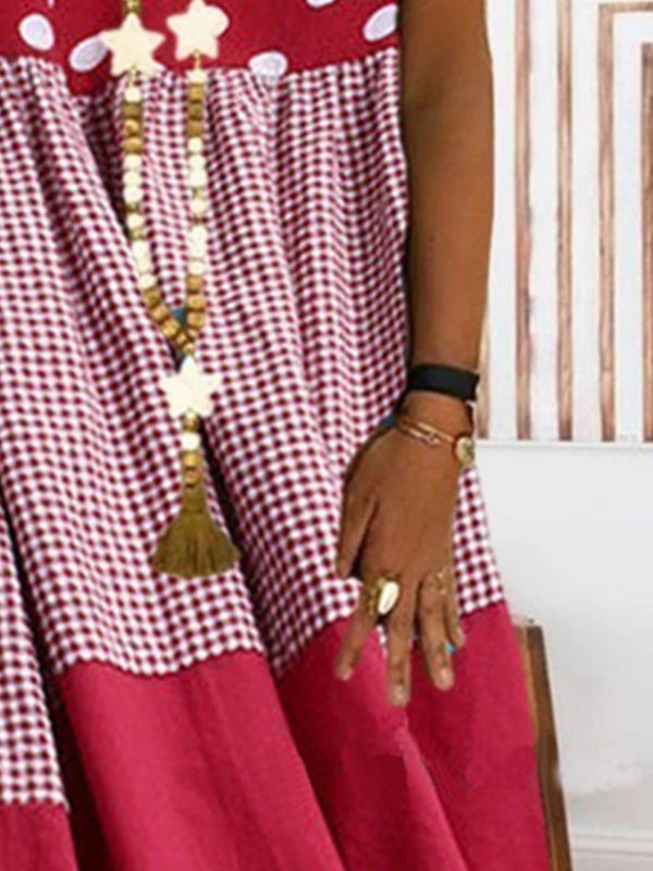 CM | Vestido midi patchwork con estampado de cuadros