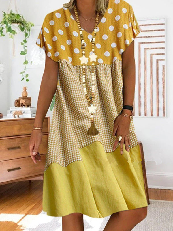 CM | Vestido midi patchwork con estampado de cuadros