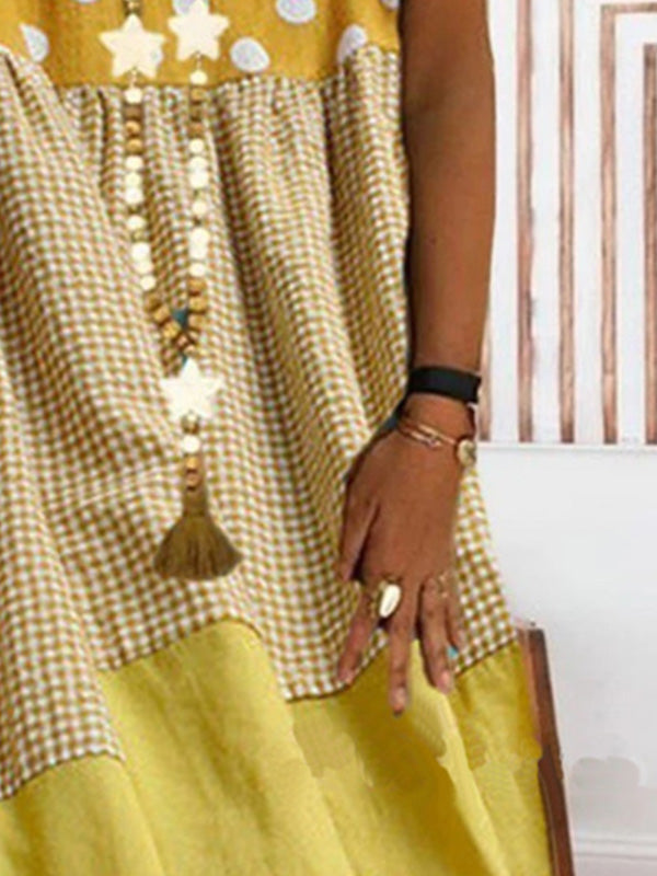 CM | Vestido midi patchwork con estampado de cuadros