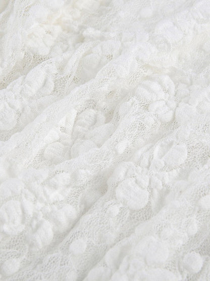 CM | Blanco Encaje Floral Halter Maxi Vestido