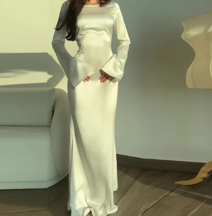 CM | Vestido largo para mujer - Corte entallado - Tejido de lujo - Mangas largas Estilo elegante