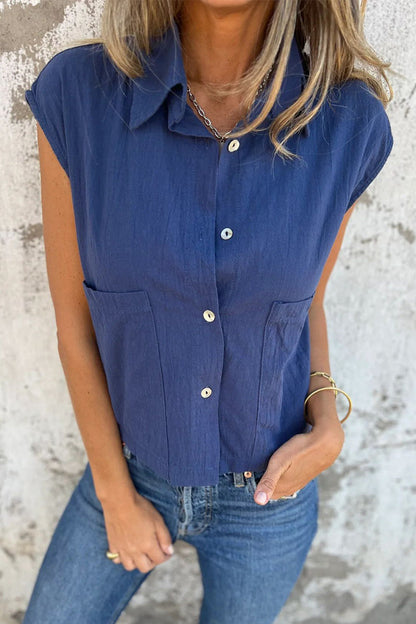 CM | Blusas informales con cuello vuelto y botones en los bolsillos (4 colores)