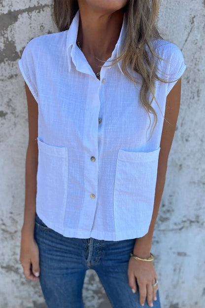 CM | Blusas informales con cuello vuelto y botones en los bolsillos (4 colores)