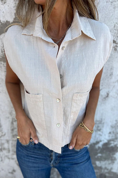 CM | Blusas informales con cuello vuelto y botones en los bolsillos (4 colores)