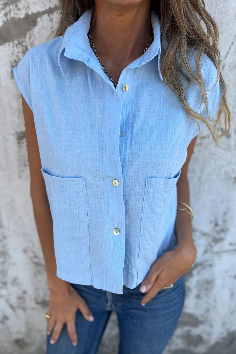 CM | Blusas informales con cuello vuelto y botones en los bolsillos (4 colores)