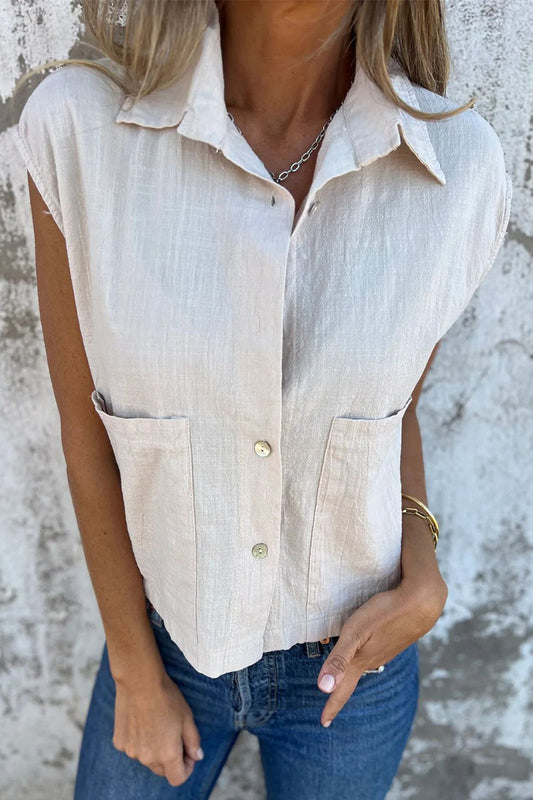 CM | Blusas informales con cuello vuelto y botones en los bolsillos (4 colores)