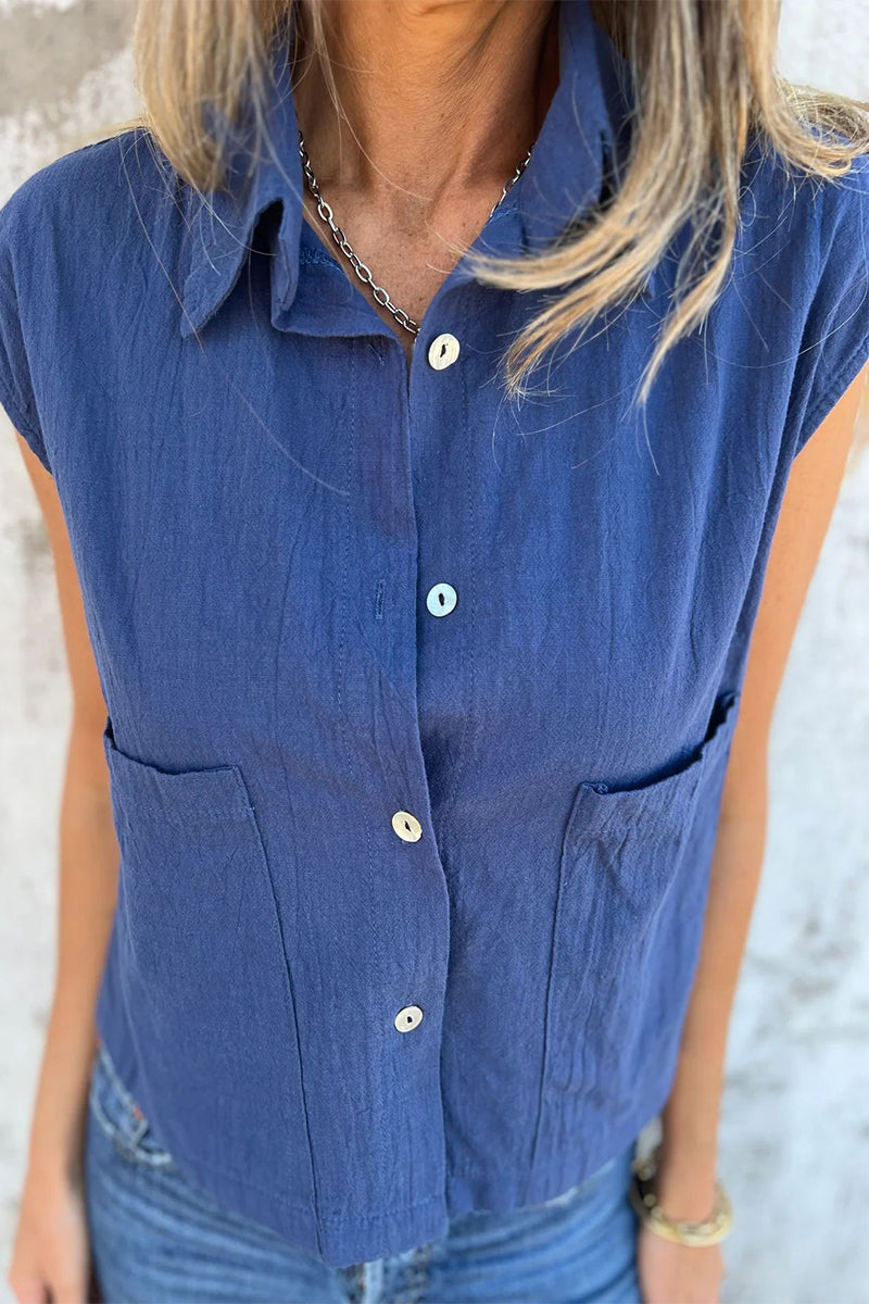 CM | Blusas informales con cuello vuelto y botones en los bolsillos (4 colores)