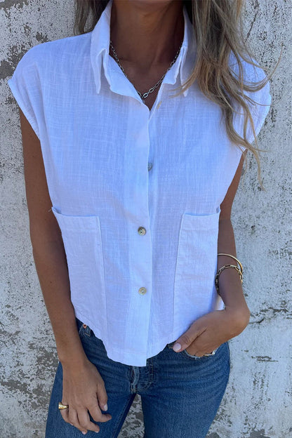CM | Blusas informales con cuello vuelto y botones en los bolsillos (4 colores)