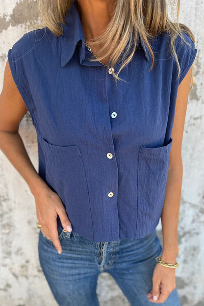 CM | Blusas informales con cuello vuelto y botones en los bolsillos (4 colores)