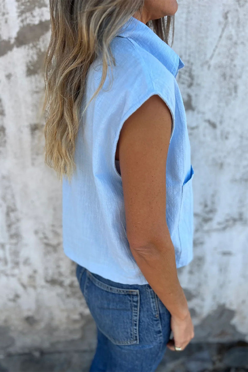 CM | Blusas informales con cuello vuelto y botones en los bolsillos (4 colores)