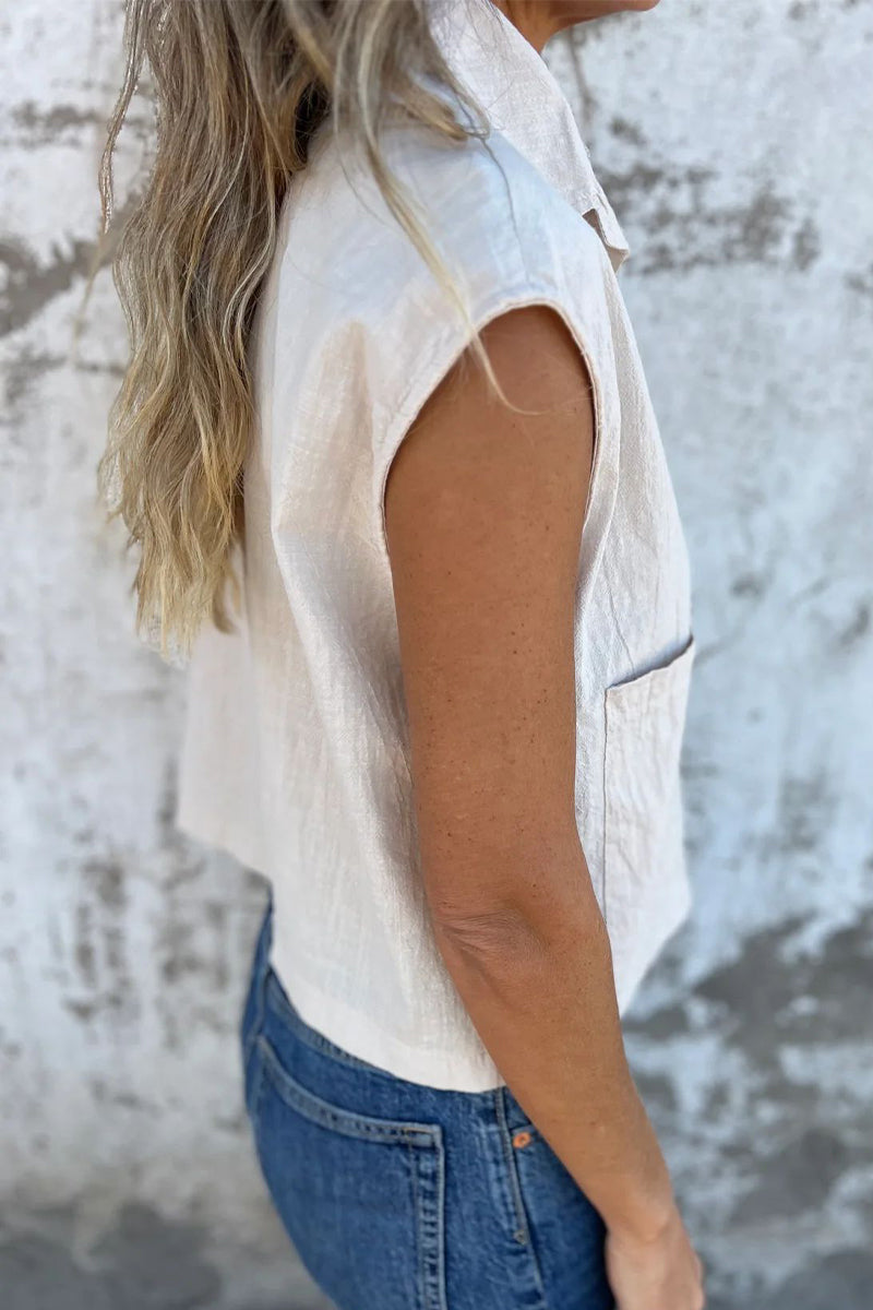 CM | Blusas informales con cuello vuelto y botones en los bolsillos (4 colores)