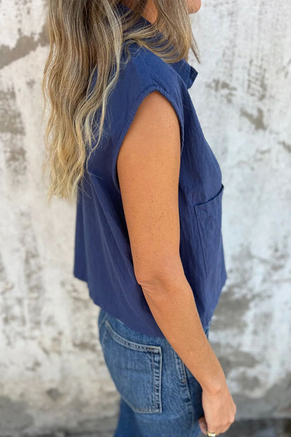 CM | Blusas informales con cuello vuelto y botones en los bolsillos (4 colores)