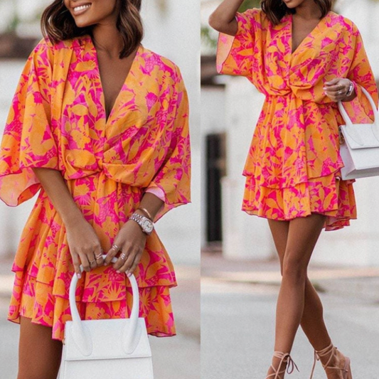 CM | Vestido corto vaporoso con estampado floral
