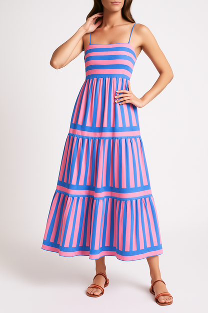 CM | Vestido de tirantes para mujer - Algodón ligero - Corte en A - Maxivestido de rayas