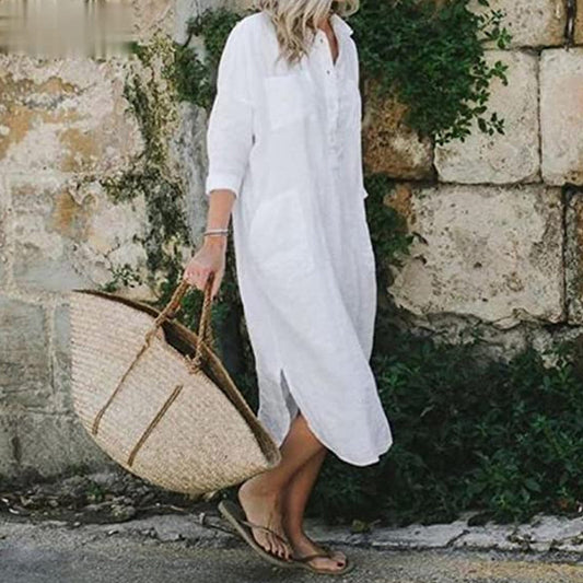 CM | 💐Elegante vestido camisero monocromático con abertura💐