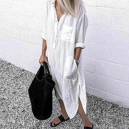 CM | 💐Elegante vestido camisero monocromático con abertura💐