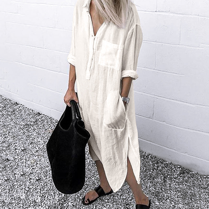 CM | 💐Elegante vestido camisero monocromático con abertura💐