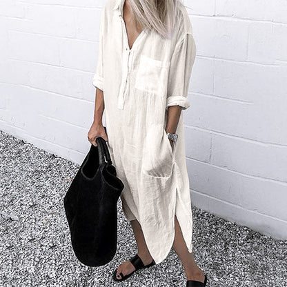 CM | 💐Elegante vestido camisero monocromático con abertura💐