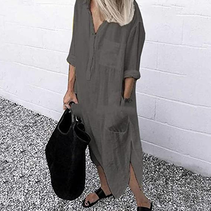 CM | 💐Elegante vestido camisero monocromático con abertura💐