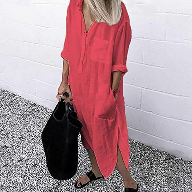CM | 💐Elegante vestido camisero monocromático con abertura💐