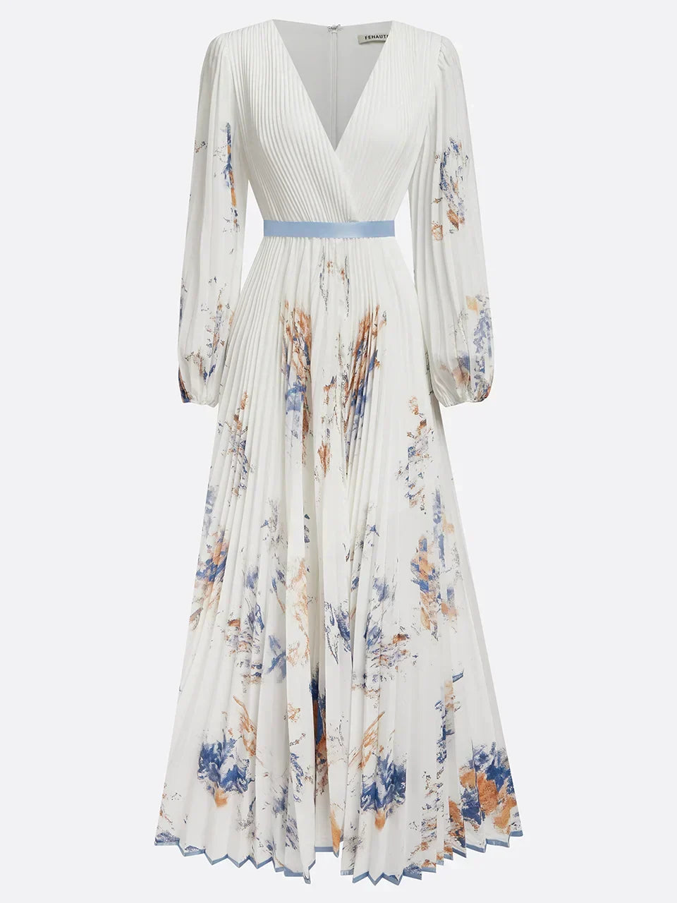 CM | Elegante maxi vestido con mangas abullonadas y escote en V