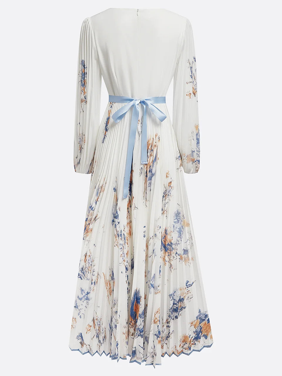 CM | Elegante maxi vestido con mangas abullonadas y escote en V