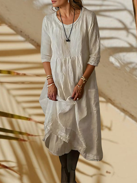 CM | Vestido midi de mujer con mangas 3/4 y cuello redondo