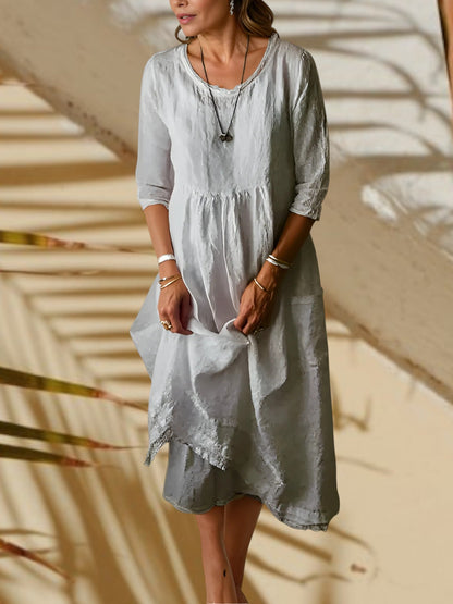 CM | Vestido midi de mujer con mangas 3/4 y cuello redondo