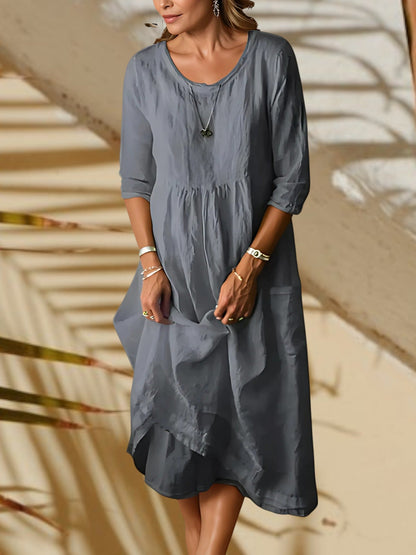 CM | Vestido midi de mujer con mangas 3/4 y cuello redondo