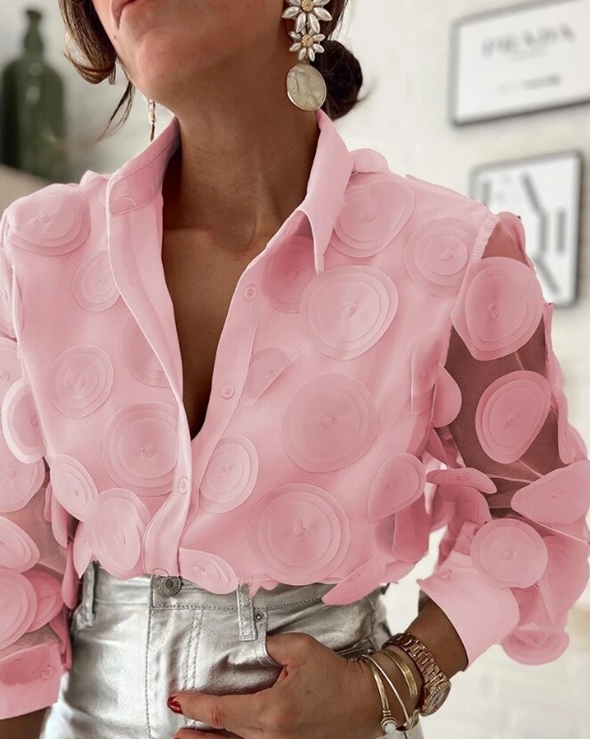 CM | Blusa de manga larga con estampado floral para mujer