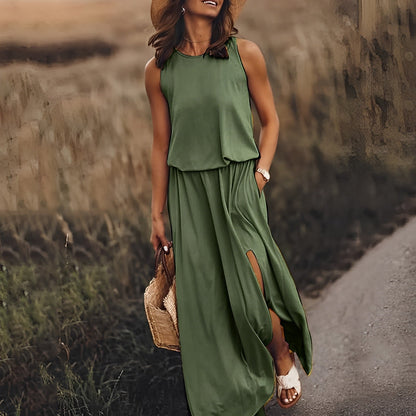 CM | Vestido largo, sin mangas y vaporoso