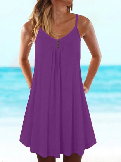 CM | casual BauMW | fresco sólido espagueti correa verano mini vestido de punto AH385