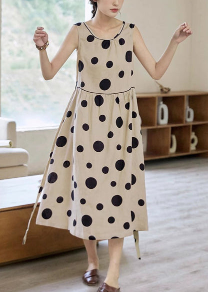 CM | Cintura Elegante Vestido Largo BauMW | Punto Completo Sin Mangas Caqui