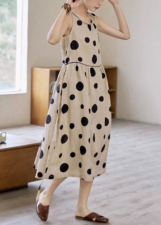 CM | Cintura Elegante Vestido Largo BauMW | Punto Completo Sin Mangas Caqui