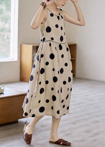 CM | Cintura Elegante Vestido Largo BauMW | Punto Completo Sin Mangas Caqui