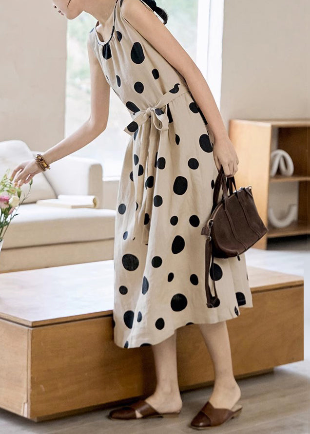 CM | Cintura Elegante Vestido Largo BauMW | Punto Completo Sin Mangas Caqui