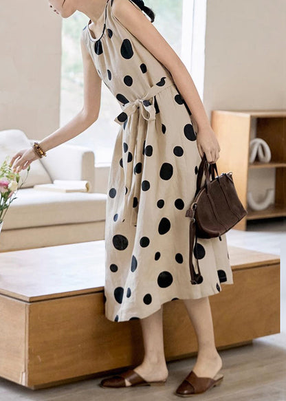 CM | Cintura Elegante Vestido Largo BauMW | Punto Completo Sin Mangas Caqui