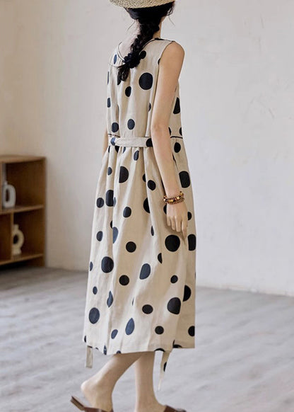 CM | Cintura Elegante Vestido Largo BauMW | Punto Completo Sin Mangas Caqui