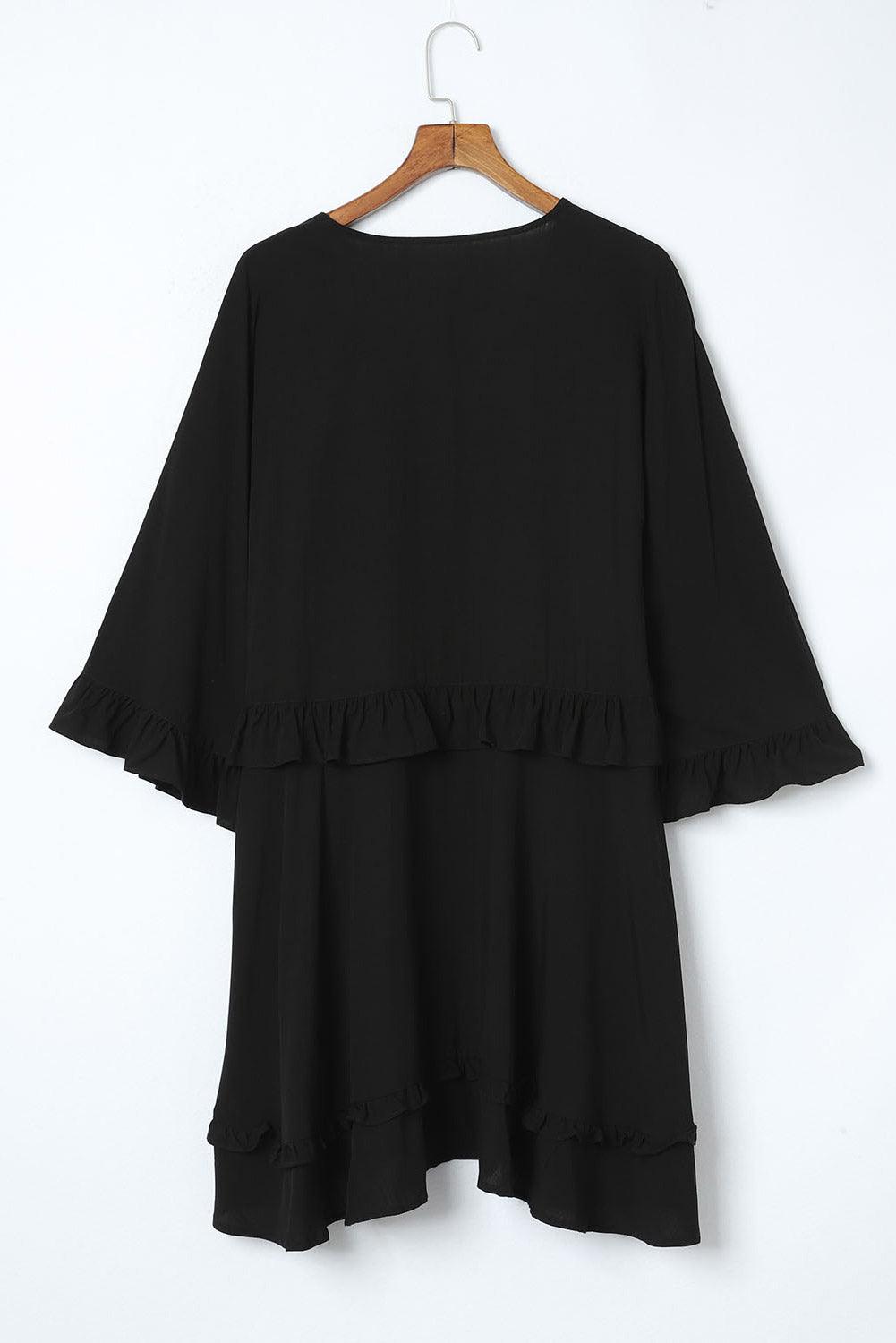 CM | Elegante mini vestido babydoll negro con escote en V