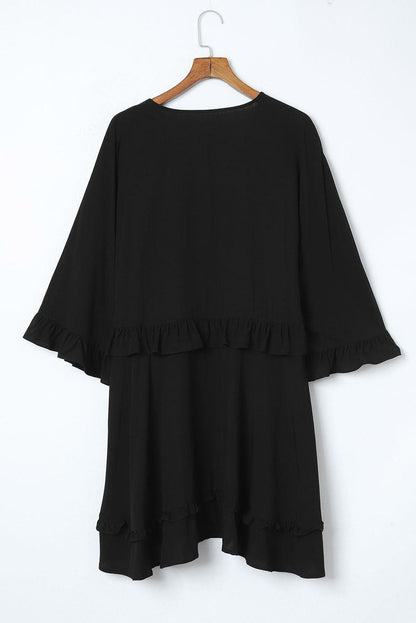 CM | Elegante mini vestido babydoll negro con escote en V
