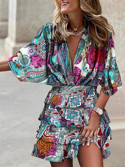 CM | Vestido corto estampado con volantes
