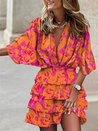 CM | Vestido corto estampado con volantes