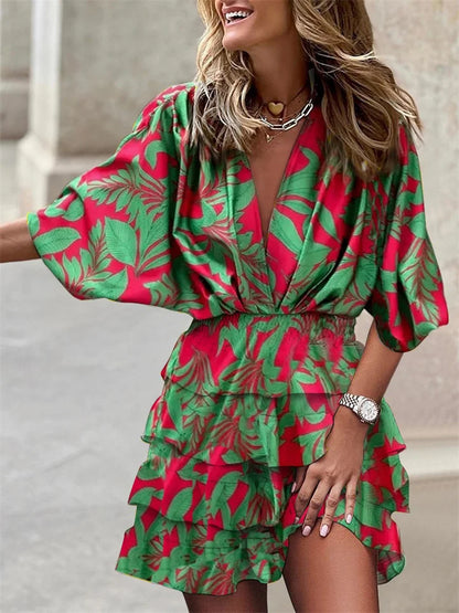 CM | Vestido corto estampado con volantes
