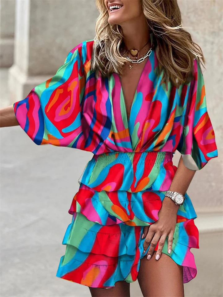 CM | Vestido corto estampado con volantes